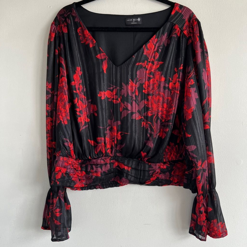 Lane Bryant Blouse, Size 22, Black & Red Floral